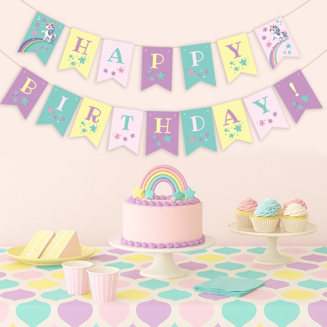 Magic Unicorn Rainbow Birthday buntbanderoll Vimplar (Magical Unicorn Rainbow Colorful Birthday bunting banner)