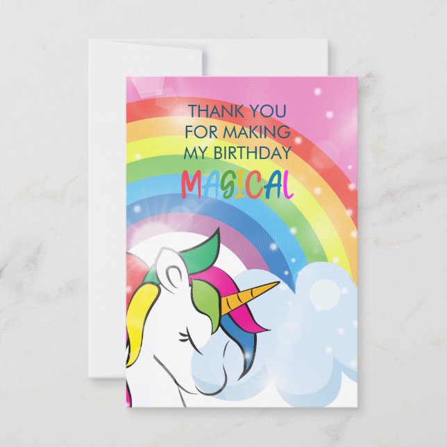 Magic Unicorn Rainbow Birthday Girls Tack Kort (Framsida)
