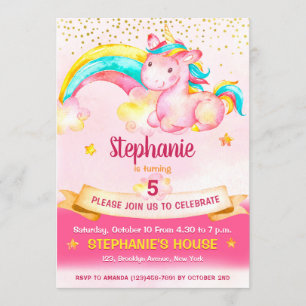 Magic Unicorn & Rainbow Birthday Inbjudningar