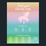 Magic Unicorn Rainbow Birthday Namn Game Poster<br><div class="desc">En magisk perfekt för flick kalas. Med en söt karuselldesign är denna poster vacker och innehåller en roligt som dina gäster säkert kan njuta av.</div>