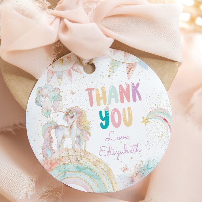 Magic Unicorn Rainbow Birthday Tack Gåvor Etiketter (Skapare uppladdad)