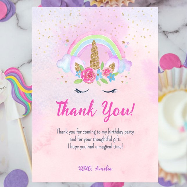 Magic Unicorn Rainbow Birthday Tack Kort (Pink Magical Unicorn Rainbow Birthday Thank You Card)