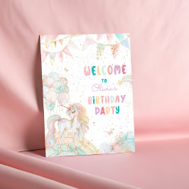 Magic Unicorn Rainbow Birthday Välkommen Poster
