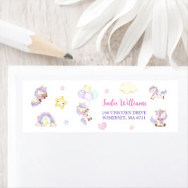 Magic Unicorn Rainbow Födelsedagsfest Label Returadress Etikett