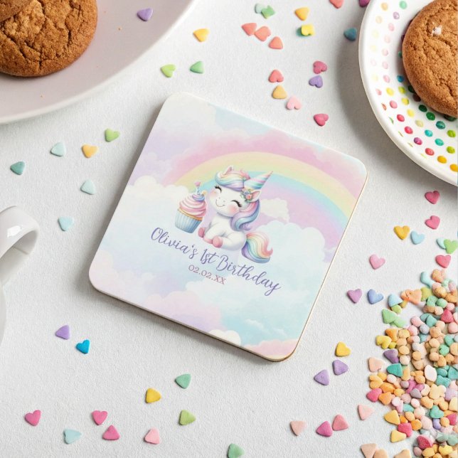 Magic Unicorn Rainbow Födelsedagsfest Underlägg Papper Kvadrat (Skapare uppladdad)