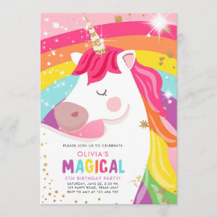 Magic Unicorn Rainbow Girl Birthday-inbjudan Inbjudningar