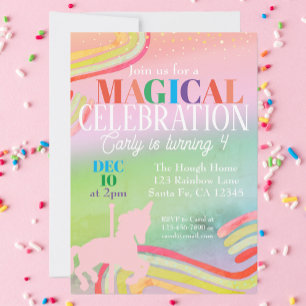 Magic Unicorn Rainbow Glitter Girls Birthday Inbjudningar