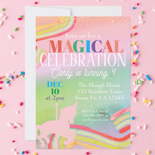Magic Unicorn Rainbow Glitter Girls Birthday Inbjudningar (Skapare uppladdad)