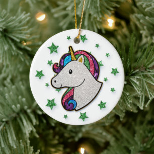 Magic Unicorn Rainbow Glitter Julgransprydnad Keramik
