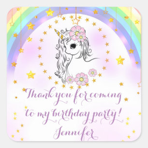 Magic Unicorn Rainbow Guld Star Favor Stickers Fyrkantigt Klistermärke