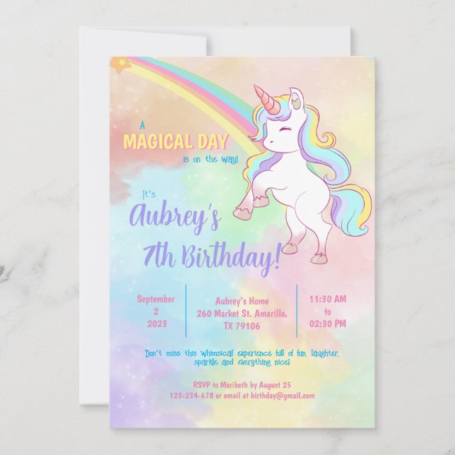 Magic Unicorn Rainbow-inbjudan Inbjudningar (Framsida)