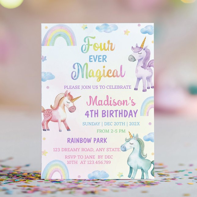 Magic Unicorn Rainbow Pastel Birthday-inbjudan Inbjudningar (Skapare uppladdad)