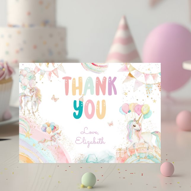 Magic Unicorn Rainbow Pastel Birthday Tack Kort (Skapare uppladdad)