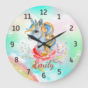Magic Unicorn Rainbow Personlig Wall Clock Stor Klocka