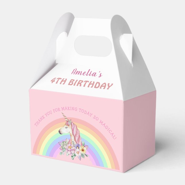 Magic Unicorn Rainbow Rosa Birthday Presentaskar (Framsidan Sidan)