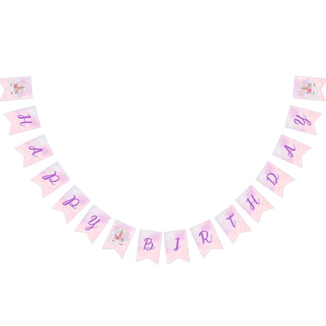 Magic Unicorn Rainbow Rosa Birthday Vimplar (Pink Magical Unicorn Rainbow Birthday Party Banner)