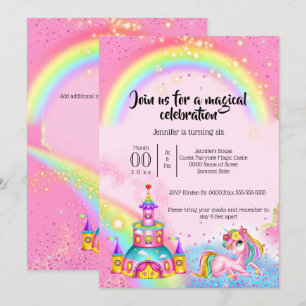 Magic Unicorn-regnbåge himmel glitter slott mythic Inbjudningar