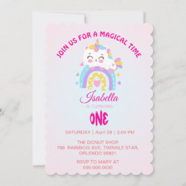Magic Unicorn-regnbåggradient 1:a födelsedag party Inbjudningar