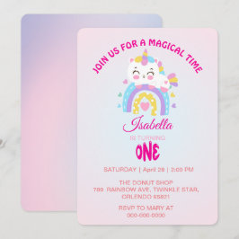 Magic Unicorn-regnbåggradient 1:a födelsedag party Inbjudningar