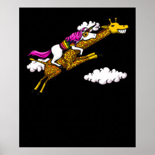 Magic Unicorn Riding Giraffe Funny Animals Poster