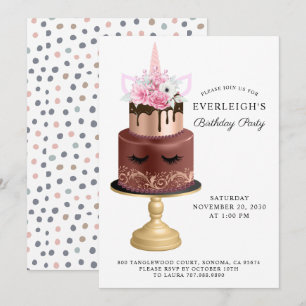 Magic Unicorn Ro Guld Chocolate Birthday Cake Inbjudningar