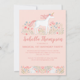 Magic Unicorn Rosa 1st Birthday Party bjudande Inbjudningar