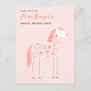 Magic Unicorn Rosa Födelsedagsfest Invati Vykort