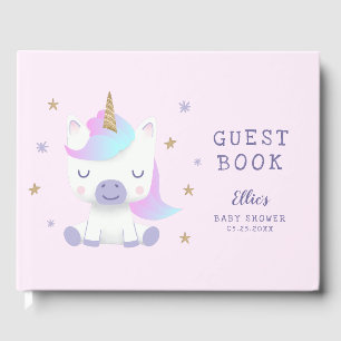 Magic Unicorn Rosa Guld Baby Shower Gästböcker
