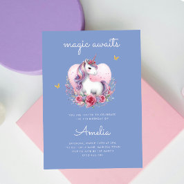 Magic Unicorn Rosa Guld Elegant Birthday Inbjudningar