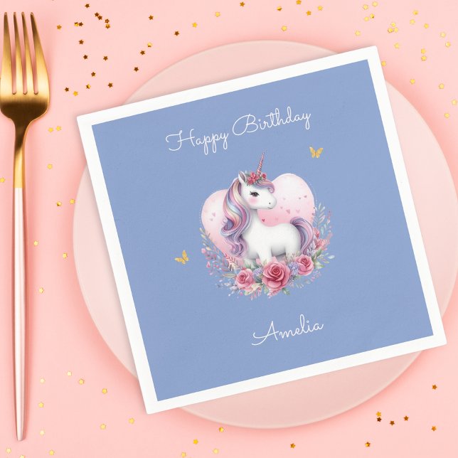Magic Unicorn Rosa Guld Elegant Birthday Pappersservett (Skapare uppladdad)