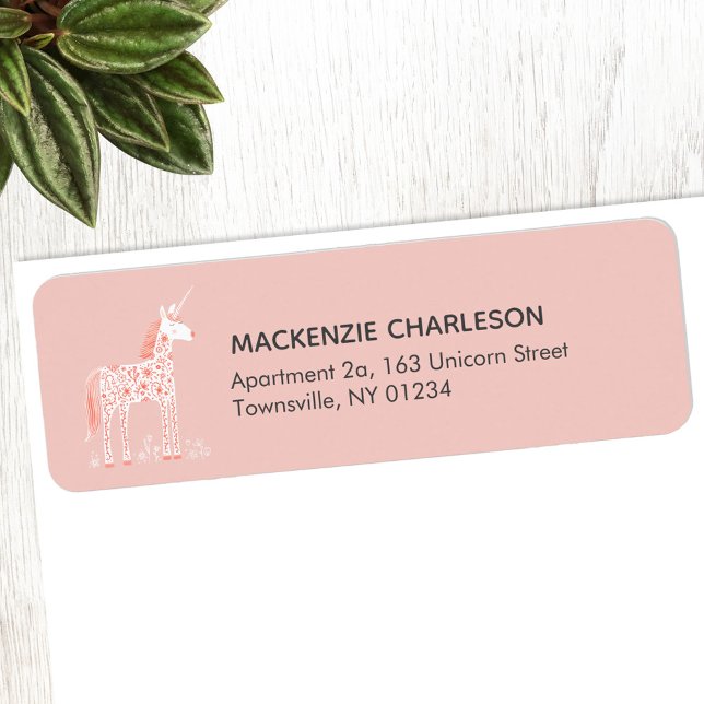 Magic Unicorn Rosa Personlig Returadress Etikett (Magical Unicorn pretty pink personalized return address labels)