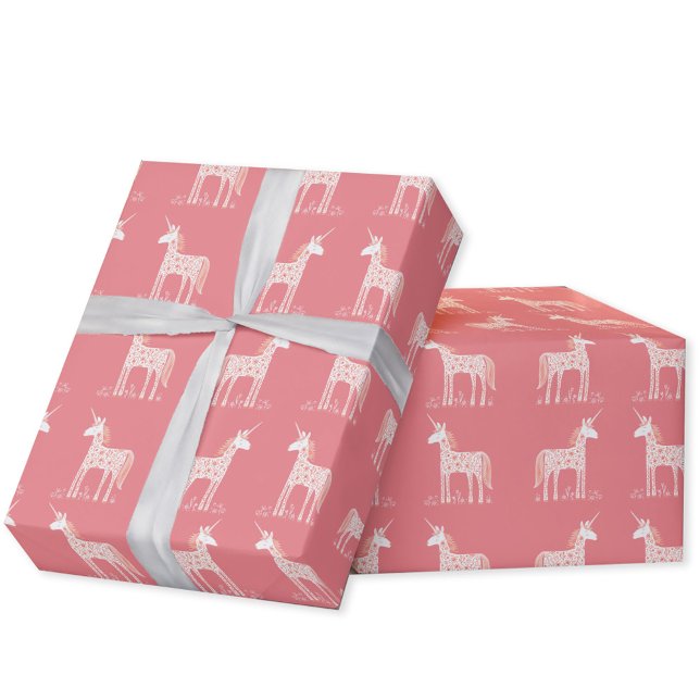Magic Unicorn Rosa Wrapping Papper Presentpapper (Pink magical unicorn gift wrapping paper roll)