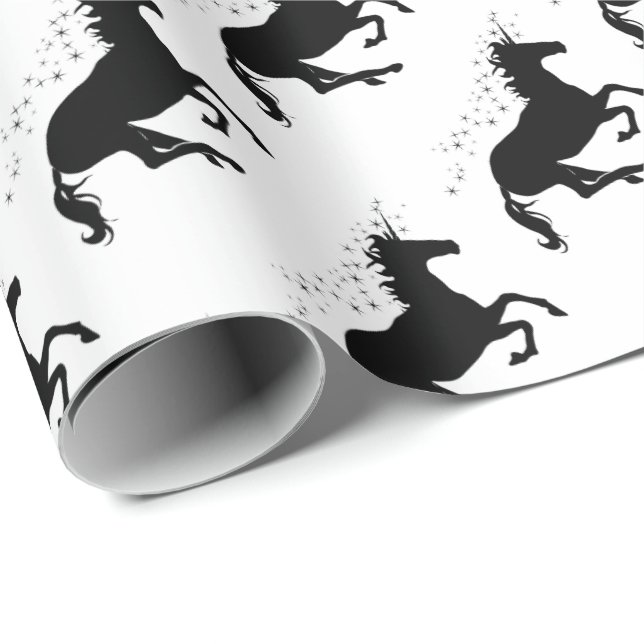 Magic Unicorn Silhouette Elegant Black on White Presentpapper (Rullad Hörn)