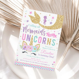 Magic Unicorn Sjöjungfru Birthday-inbjudan Inbjudningar