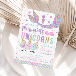 Magic Unicorn Sjöjungfru Birthday Inbjudningar