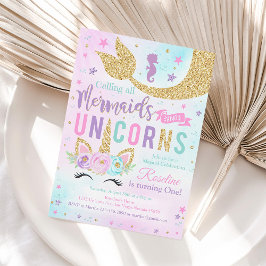 Magic Unicorn Sjöjungfru Birthday Inbjudningar