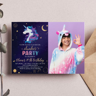 Magic Unicorn Slumber Birthday Photo Inbjudan