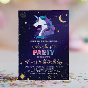 Magic Unicorn Slumber Födelsedagsfest inbjudan