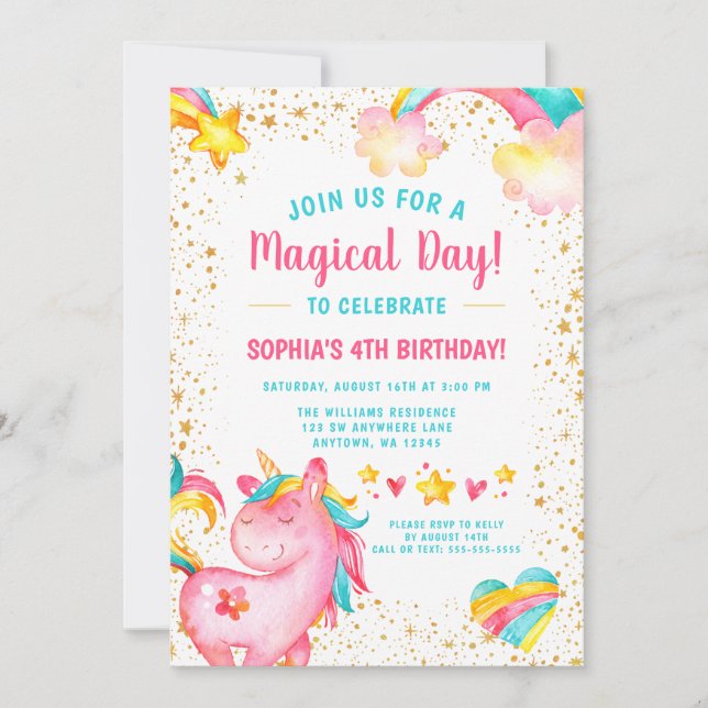 Magic Unicorn Stars Birthday-inbjudningar Inbjudningar (Framsida)