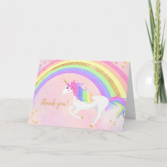 Magic Unicorn Tack | Guld och Rosa Rainbow Kort (Framsida)