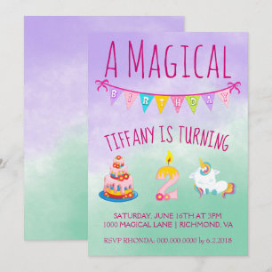 Magic Unicorn, två år gammal Födelsedagsfest Inbjudningar