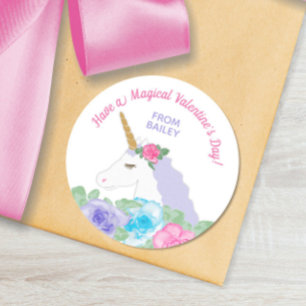 Magic Unicorn Valentine Day Favor Tag-etikett Runt Klistermärke