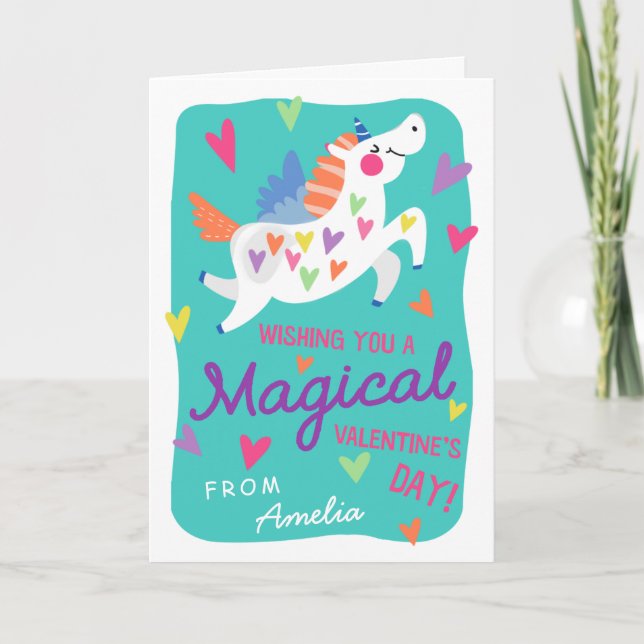 Magic Unicorn Valentine Day Greeting Card Helgkort (Framsida)