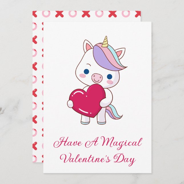 Magic Unicorn Valentine Day Julkort (Fram/baksida)