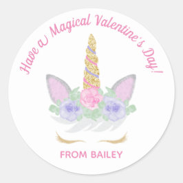 Magic Unicorn Valentine Day Label eller Sticker Runt Klistermärke