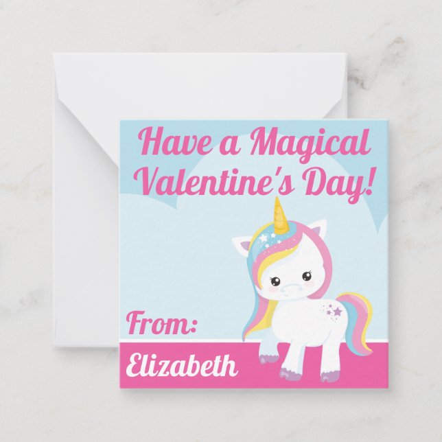 Magic Unicorn Valentines Classroom Anteckningskort (Framsida)