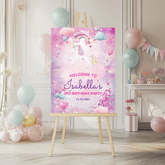 Magic Unicorn Whimsical Rainbow Födelsedagsfest Poster