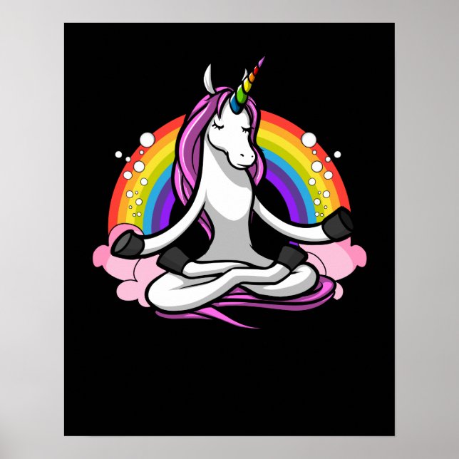 Magic Unicorn Yoga Zen Meditation Rainbow Poster (Framsidan)