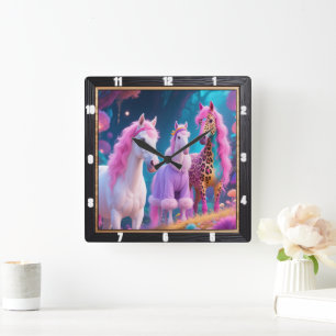 Magic Unicorns Fantasy Fyrkantig Klocka
