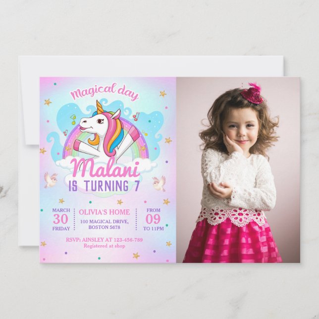 Magic Unicorns Lila Födelsedagsfest Inbjudningar (Framsida)